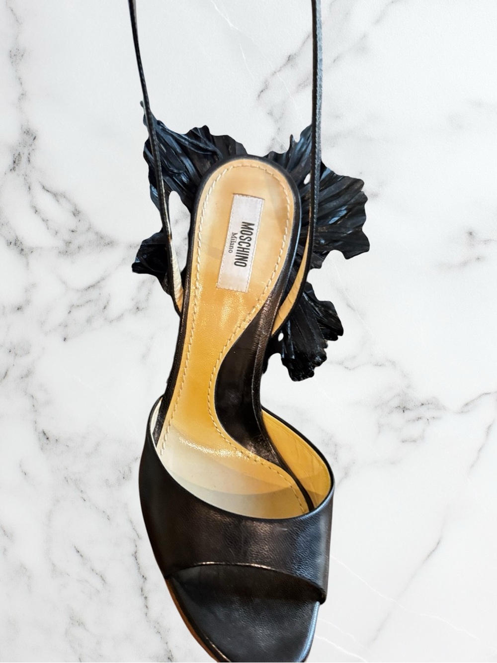 MOSCHINO Black Slingback Fringe Platforms - Picture 8 of 14